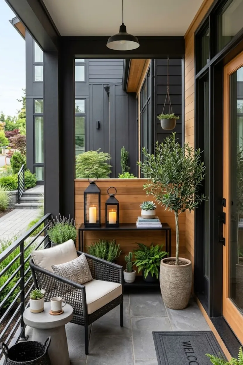 Small Front Porch Ideas featuring a slim console table design