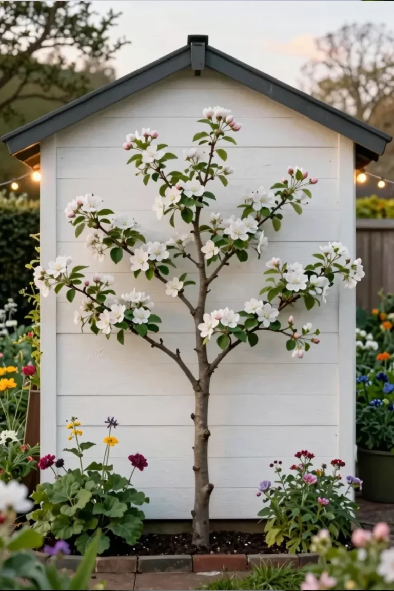 Stunning Garden Shed Landscaping Ideas with decorative arch and cozy wooden garden shed