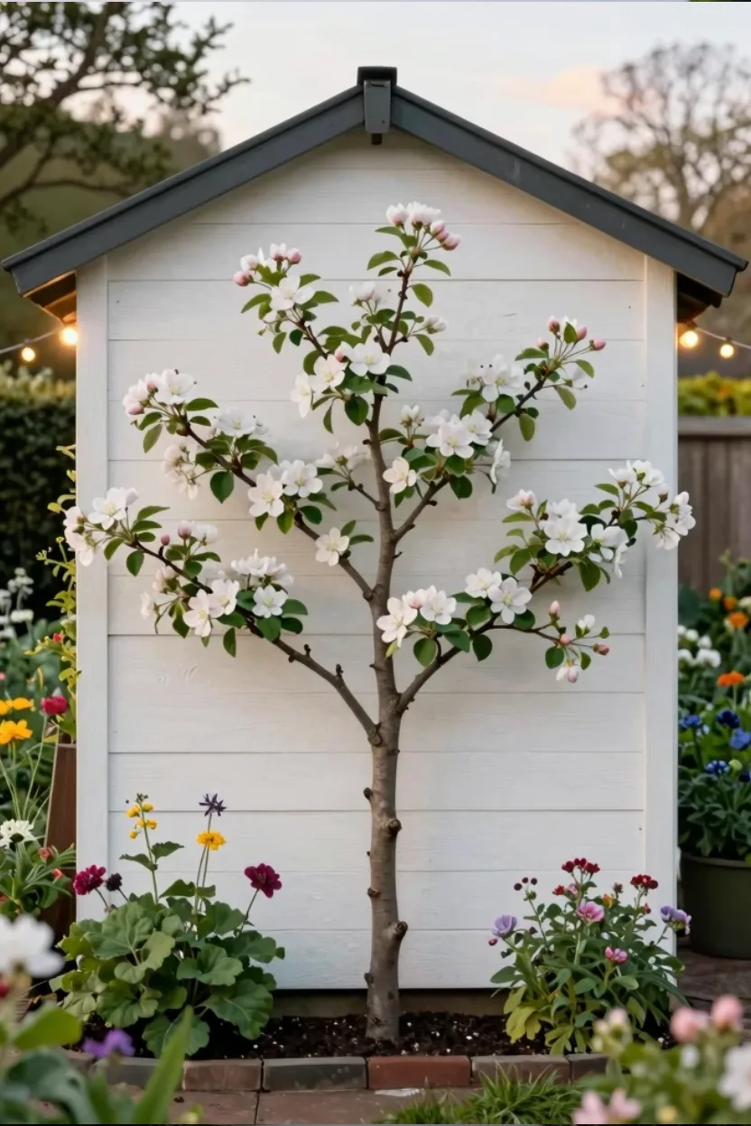 Stunning Garden Shed Landscaping Ideas with decorative arch and cozy wooden garden shed