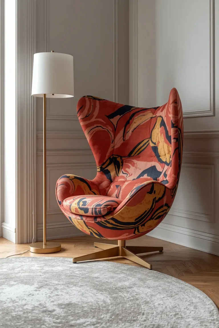 Cocoon shaped egg chair on pedestal base demonstrating modern vintage chair styles