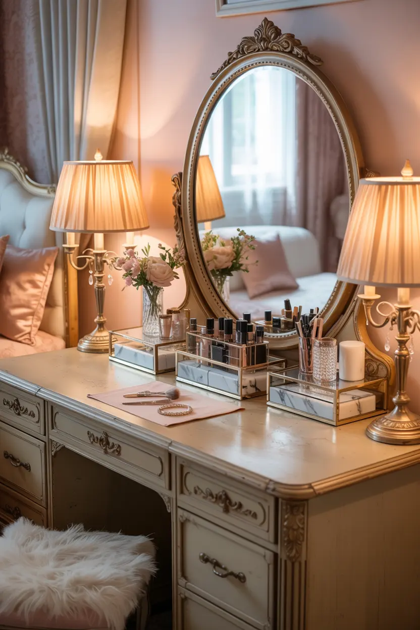 DIY Furniture Makeover transforming an old desk into a stylish bedroom vanity