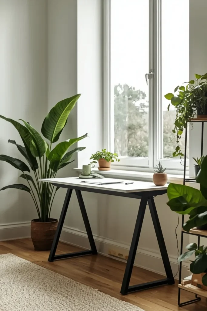 Plant filled Electric Desk Design Ideas for a biophilic home office