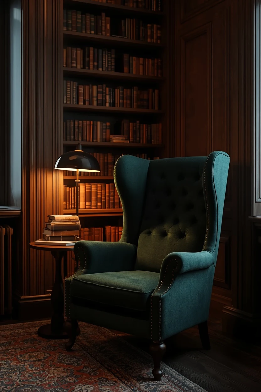 Forest green wingback chair bed design ideas in a cozy reading nook