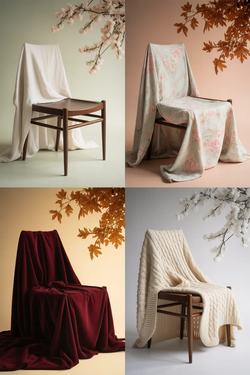 Seasonal swap chair covers ideas shown across spring summer fall and winter