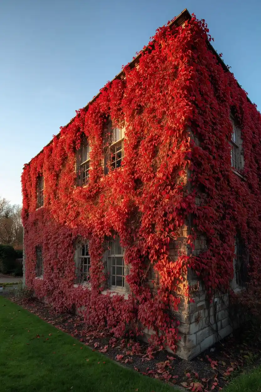 Virginia creeper fall foliage climbing plants for vertical gardens ideas on a stone wall