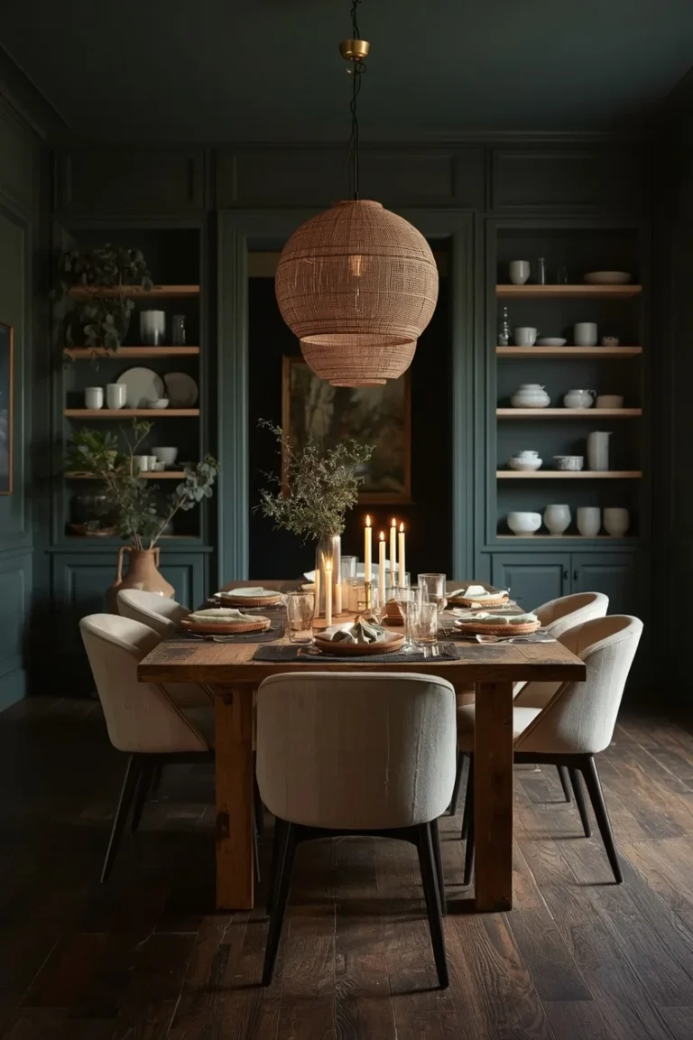 modern farmhouse dining room ideas with dark moody sage greemodern farmhouse dining room ideas with dark moody sage green walls and warm brass lighting