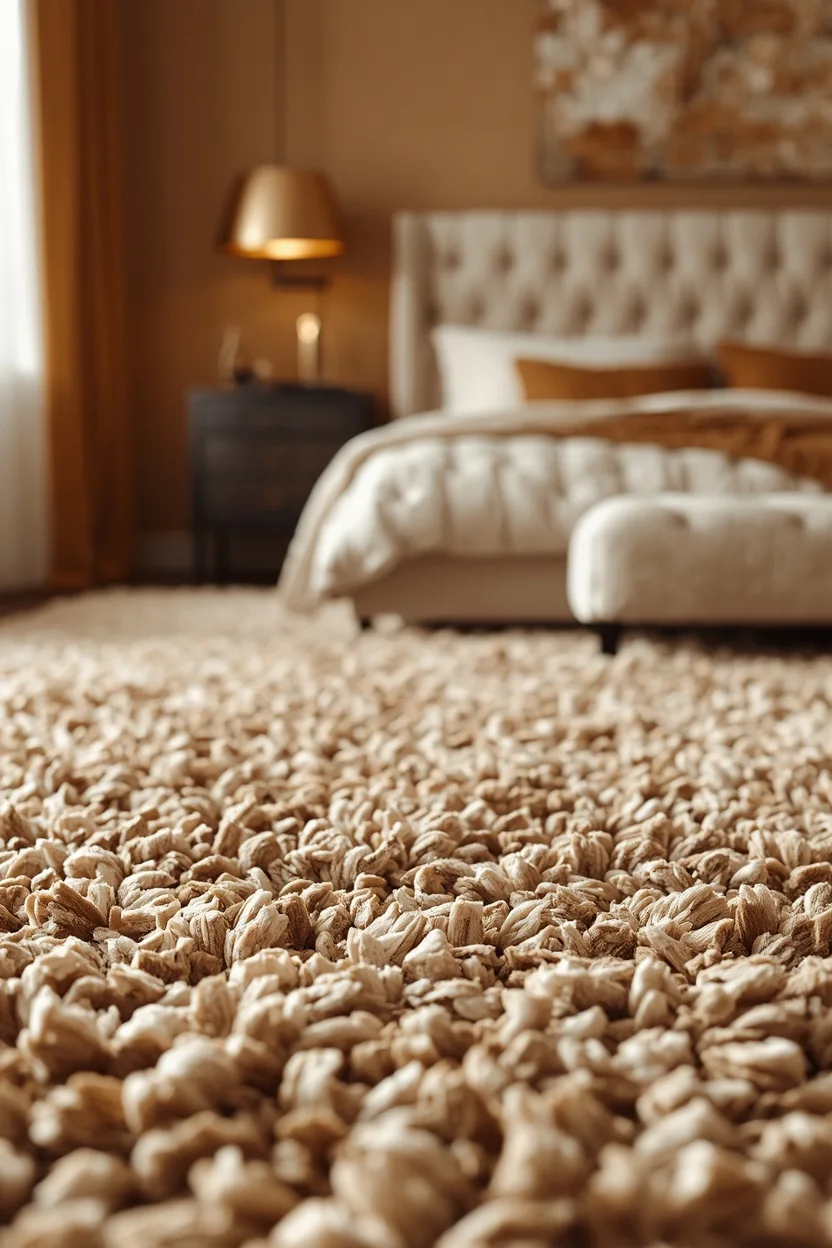 warm oat plush cut pile bedroom carpet ideas that add luxury and brightness to a small room