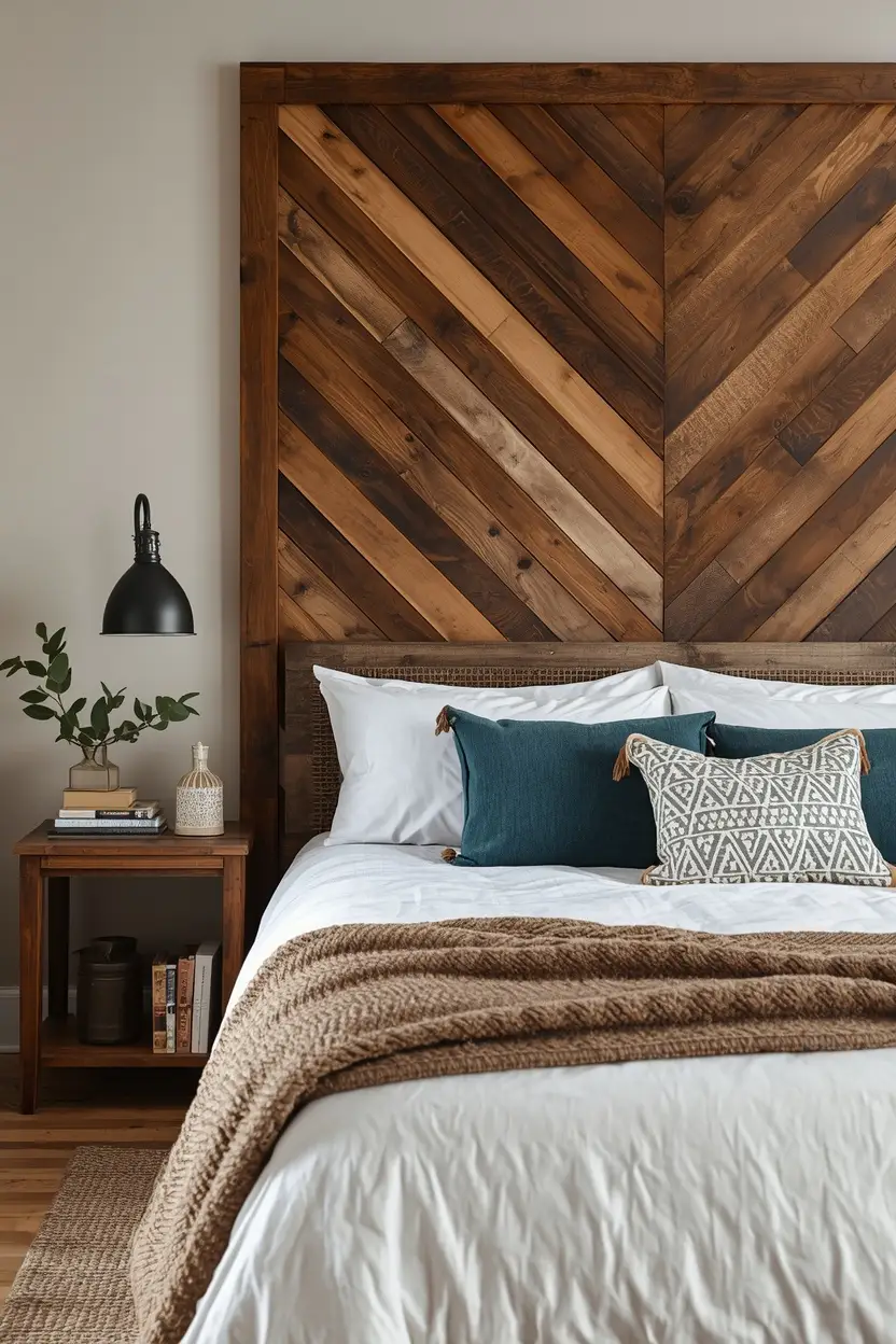 DIY Headboard Ideas pallet wood headboard with herringbone pattern