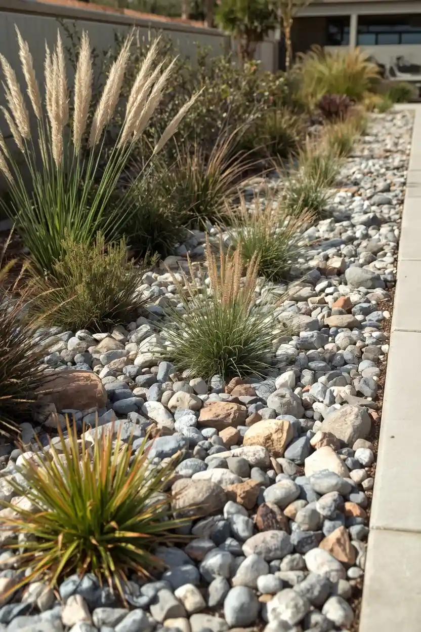 DIY garden landscape ideas using river rock as ground cover