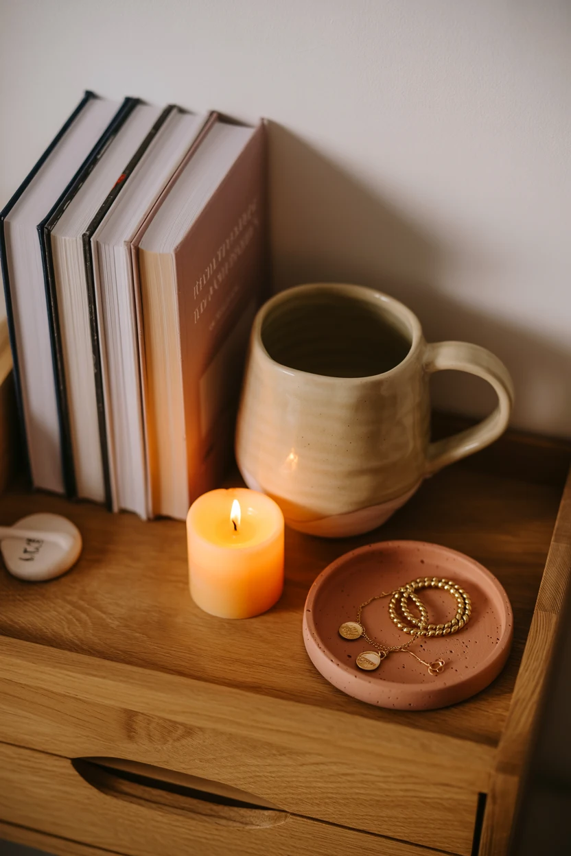 Fall Bedroom Ideas with a seasonally styled nightstand