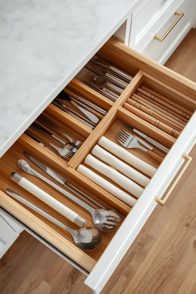 Kitchen Counter Organization supported by organized drawer dividers
