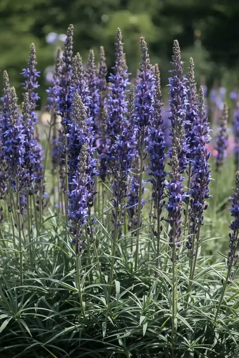 Sun Perennials Plants salvia with purple flower spikes in a garden bed