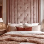 Upholstered velvet wall panel among luxurious bedroom feature wall ideas