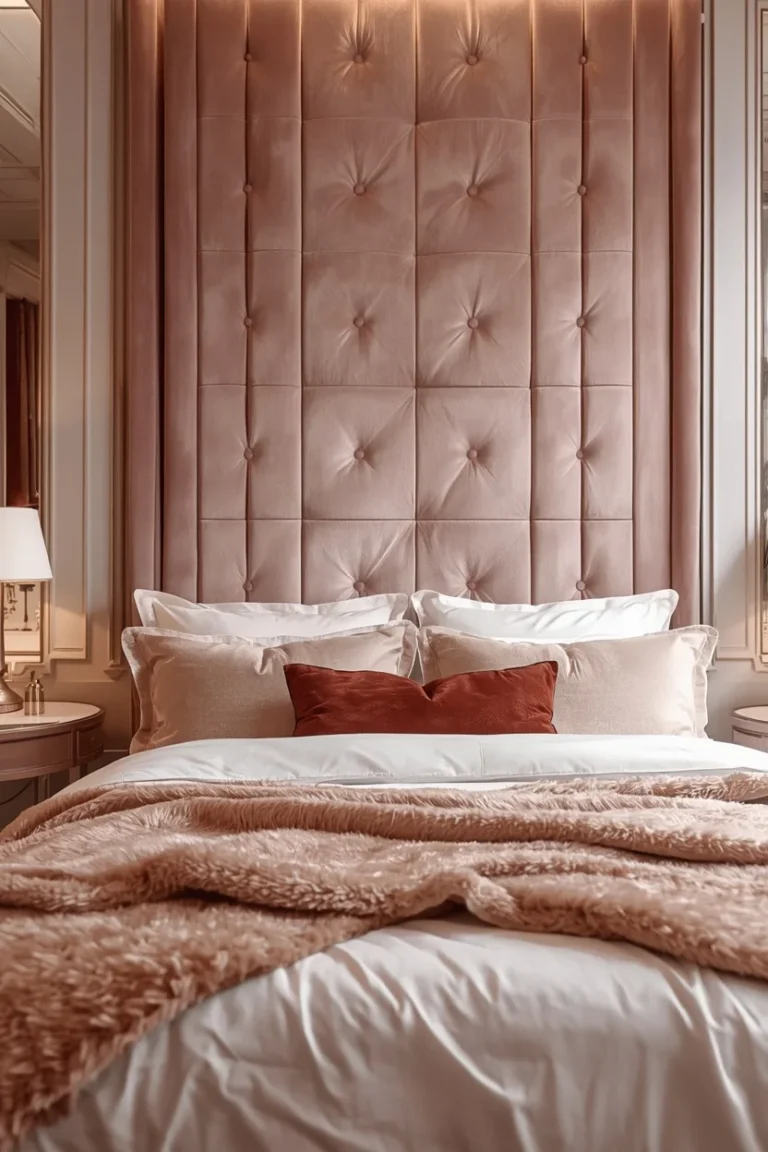 Upholstered velvet wall panel among luxurious bedroom feature wall ideas