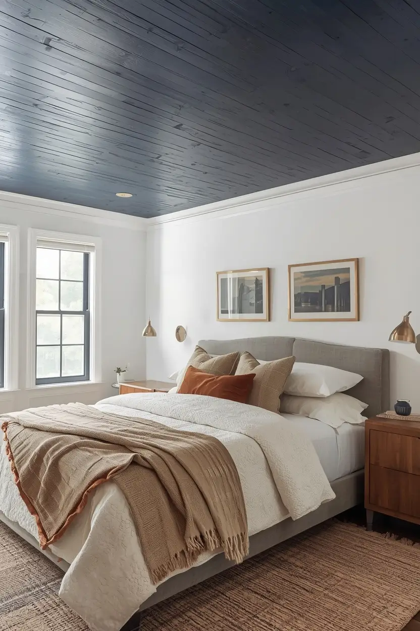 cheap wood ceiling ideas using stained plywood for a moody look